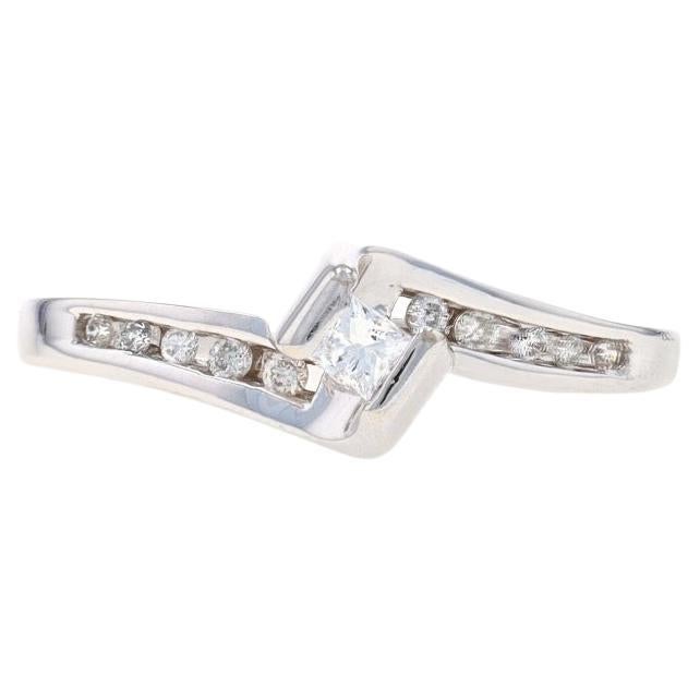 White Gold Diamond Bypass Engagement Ring - 14k Princess .16ctw Promise For Sale