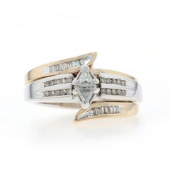 White Gold Diamond Bypass Engagement Ring & Wedding Band - 10k Trillion 1.10ctw