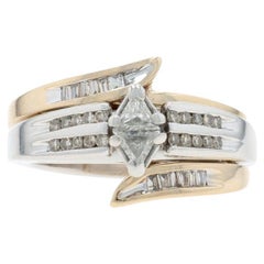 White Gold Diamond Bypass Engagement Ring & Wedding Band - 10k Trillion 1.10ctw