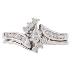 Verlobungsring & Ehering aus Weißgold mit Diamanten im Bypass-Schliff 14k Marquise .50ctw