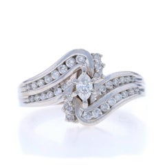 White Gold Diamond Bypass Ring - 14k Marquise & Round .50ctw Engagement