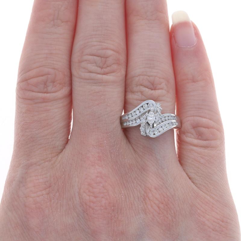 Round Cut White Gold Diamond Bypass Ring - 14k Marquise & Round .50ctw Engagement For Sale