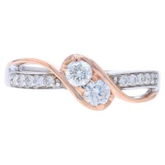 Bague de contournement en or blanc à diamant - 14k Round Brilliant .44ctw Two-Stone Engagement