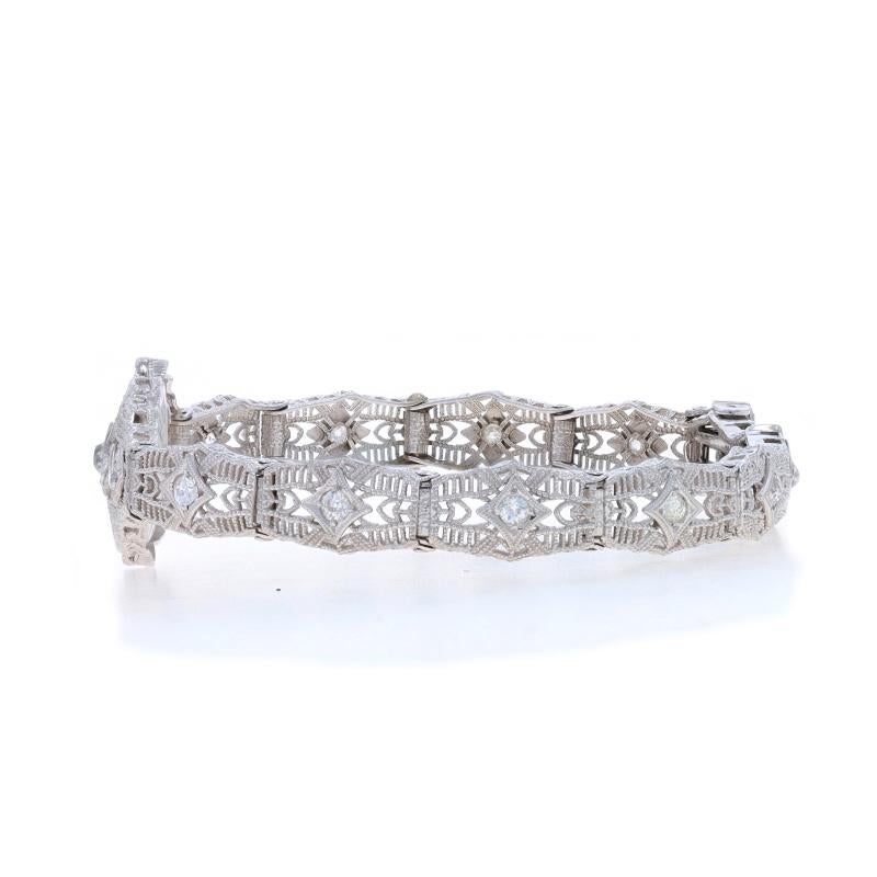Pulsera Art Decó de oro blanco con diamantes y cristal de alcanfor 6 1/2