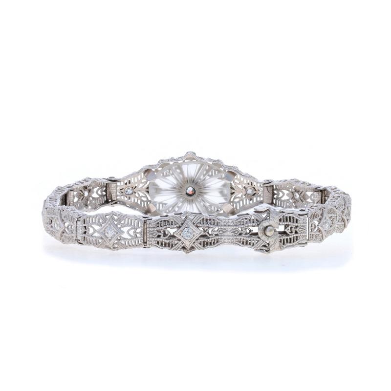 Pulsera Art Decó de oro blanco con diamantes y cristal de alcanfor 6 1/2