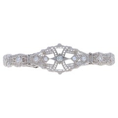 Pulsera Art Decó de oro blanco con diamantes y cristal de alcanfor 6 1/2" 14k Old Mine .90ctw
