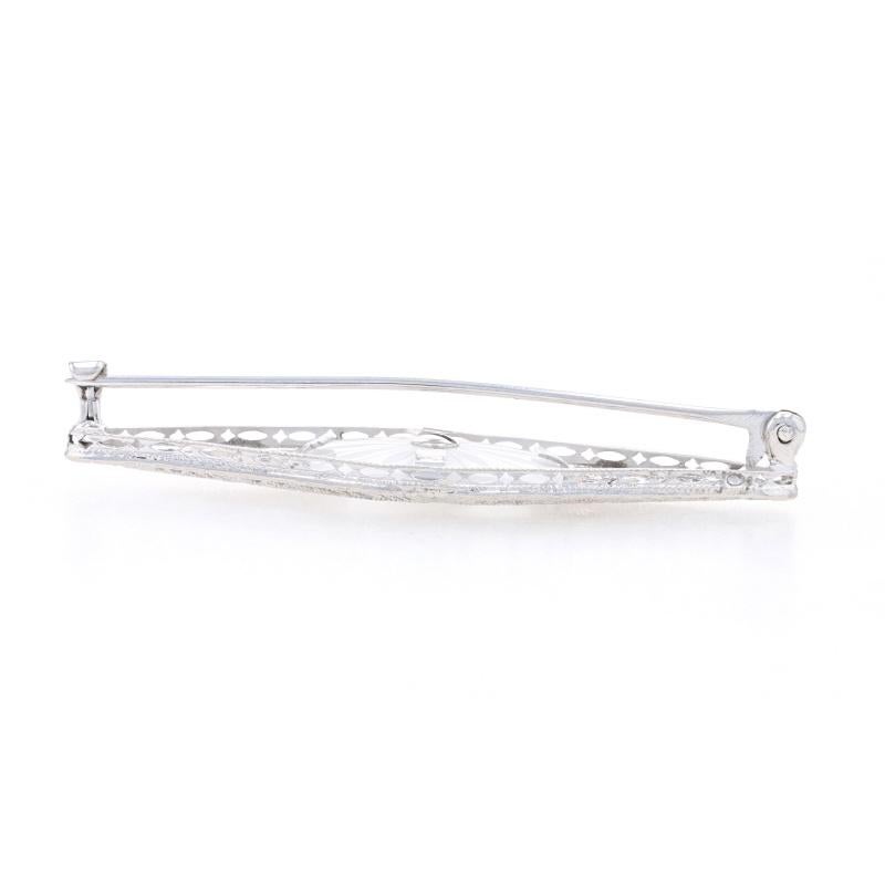 White Gold Diamond Camphor Glass Vintage Brooch - 10k Single Cut Filigree Pin In Excellent Condition For Sale In Greensboro, NC