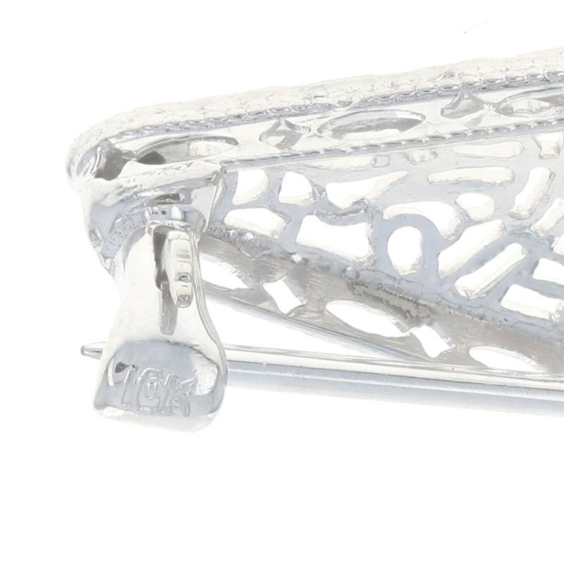 Broche Vintage en Or Blanc Diamant Camphre Verre - 10k Single Cut Filigree Pin Pour femmes en vente