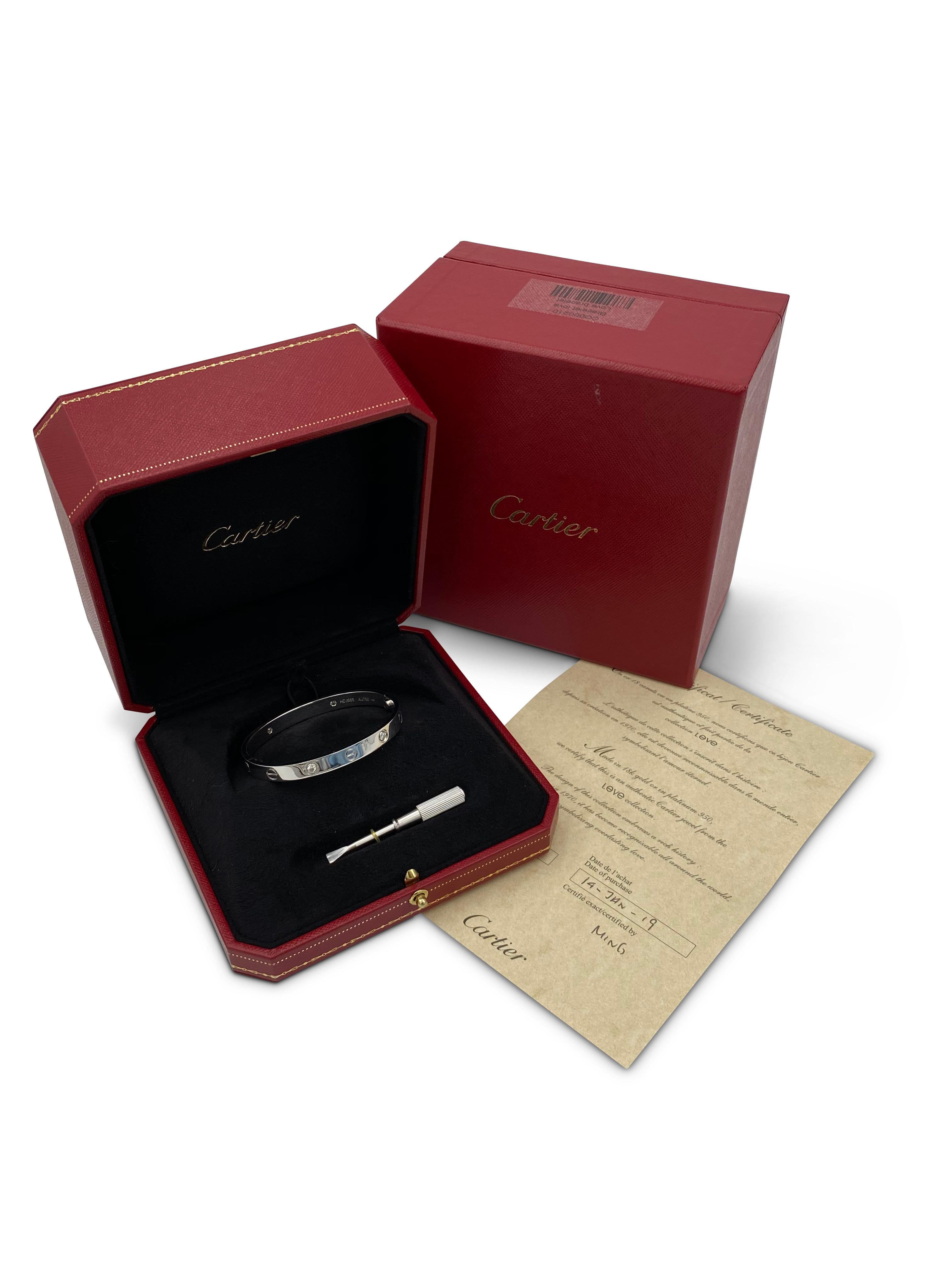 Round Cut Cartier Love White Gold 4-Diamond Bracelet