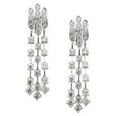 White Gold Diamond Chandelier Earrings 7.00 Carat Multi Strand Prong Set Earring
