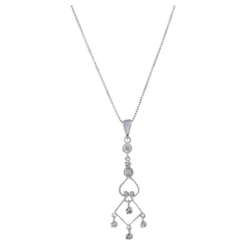 White Gold Diamond Chandelier Pendant Necklace 18" - 10k & 14k Single Cut For Sale