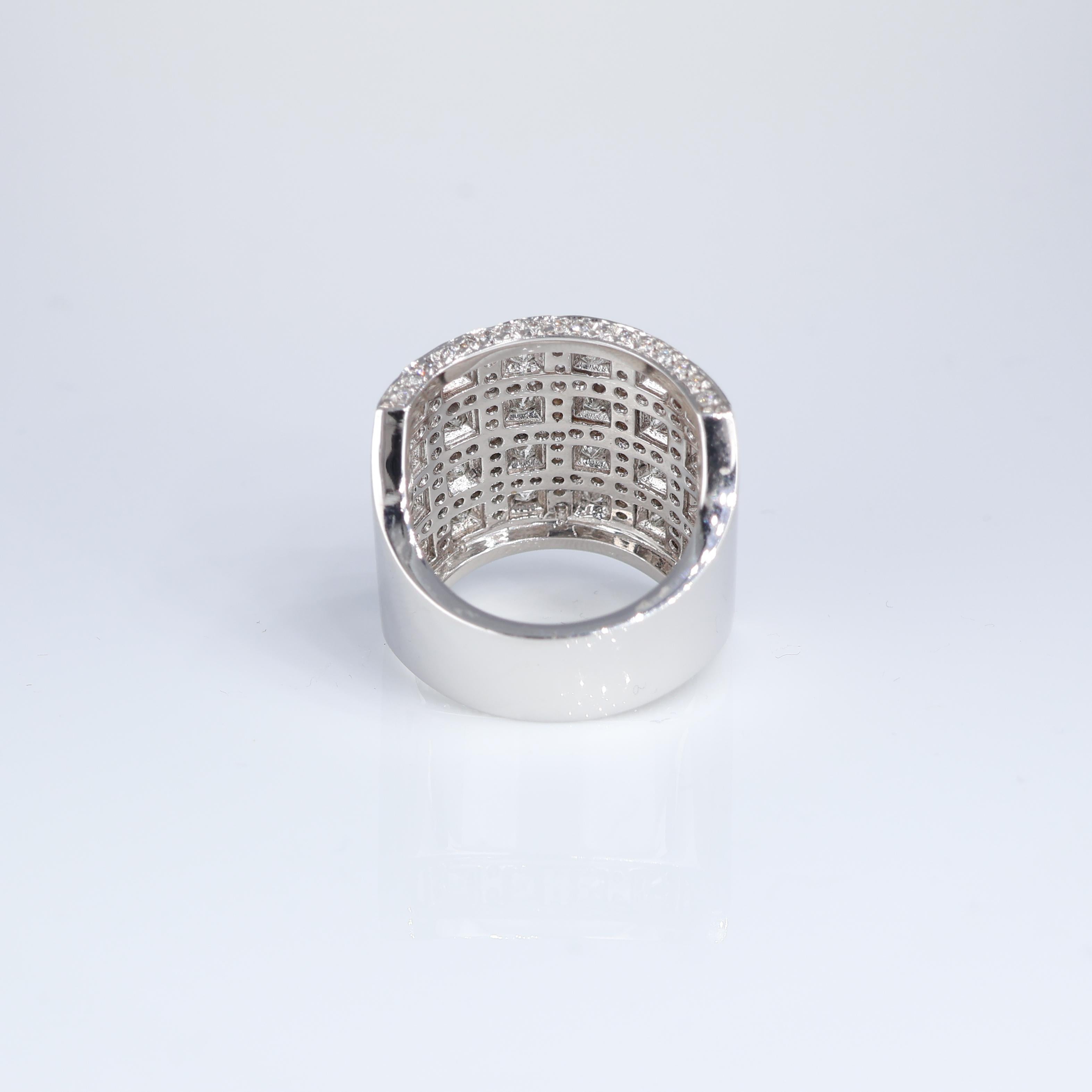 Women's or Men's White Gold Diamond Checkerboard Pave Ring For Sale