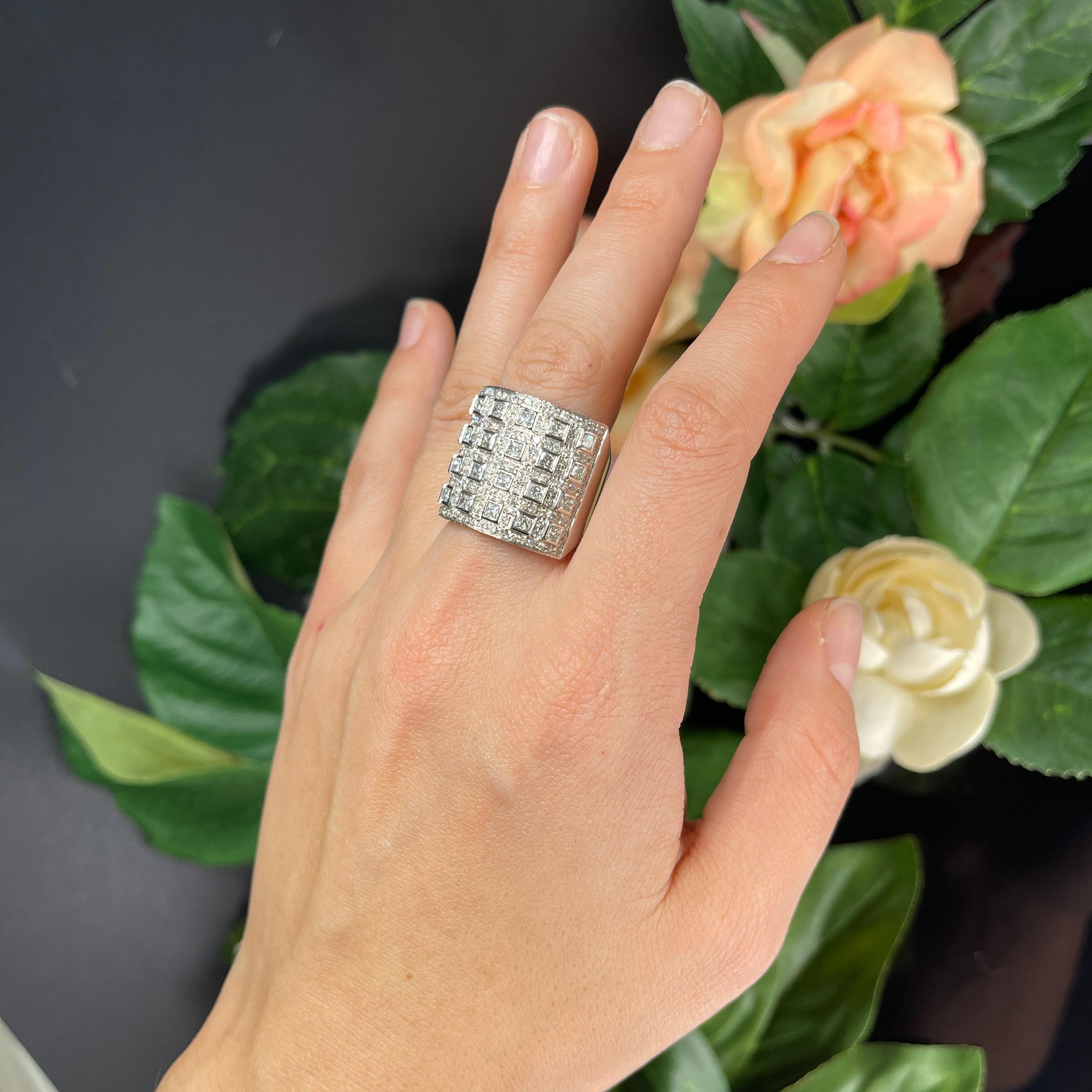 White Gold Diamond Checkerboard Pave Ring For Sale 1