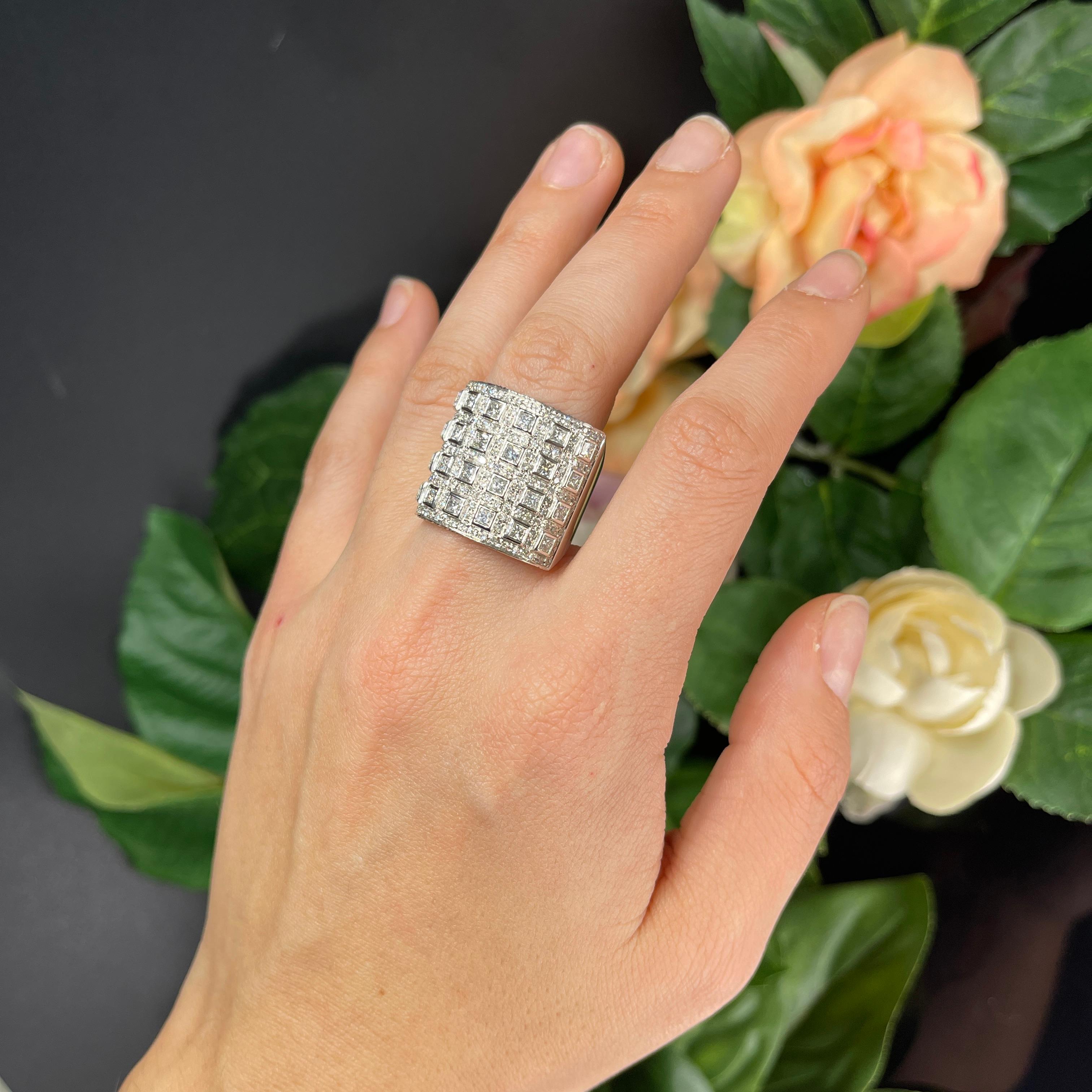 White Gold Diamond Checkerboard Pave Ring For Sale 2