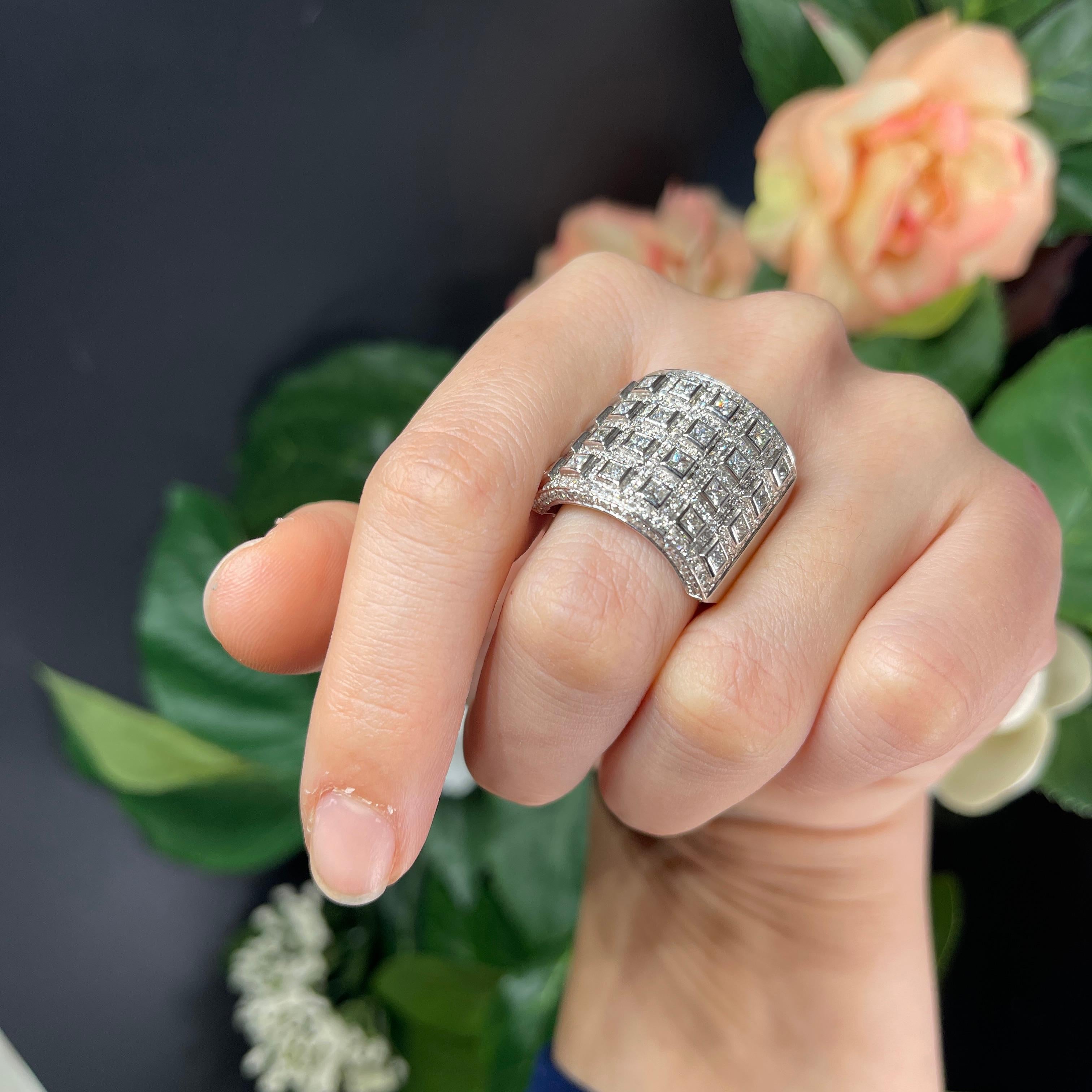 White Gold Diamond Checkerboard Pave Ring For Sale 3