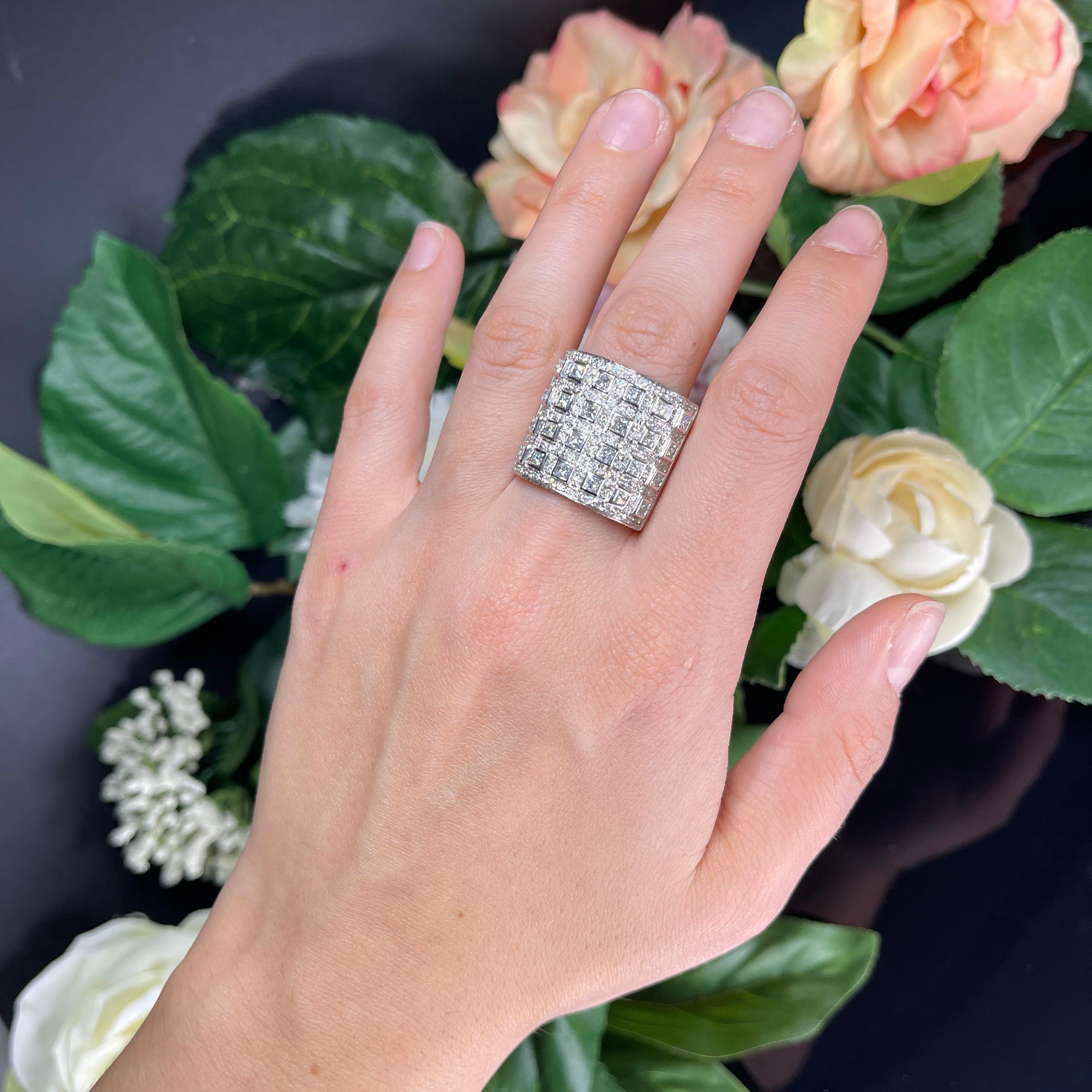 White Gold Diamond Checkerboard Pave Ring For Sale 4