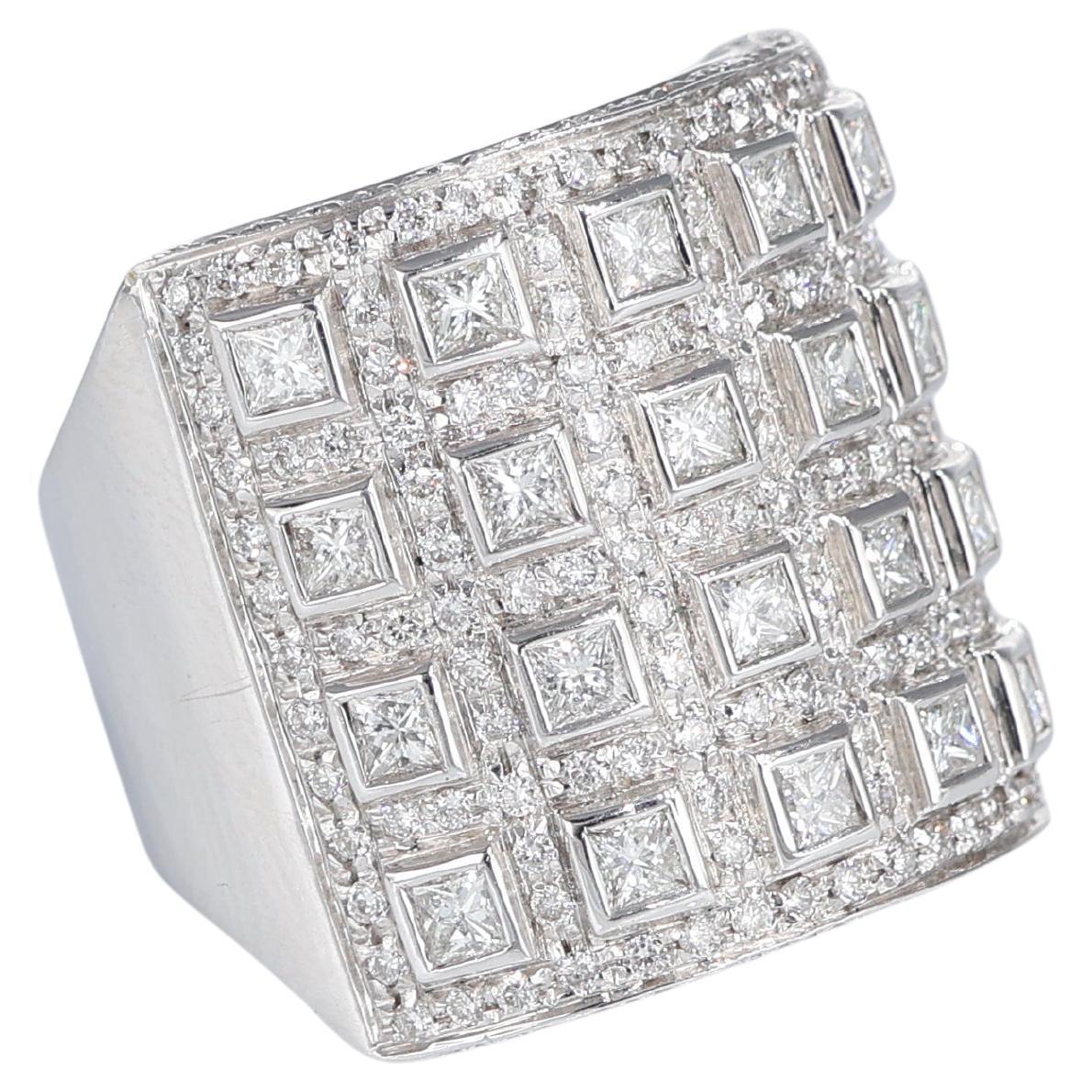White Gold Diamond Checkerboard Pave Ring