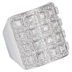 White Gold Diamond Checkerboard Pave Ring