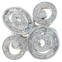 White Gold Diamond Circle Swirl Cluster Cocktail Ring - 14k Round 1.00ctw