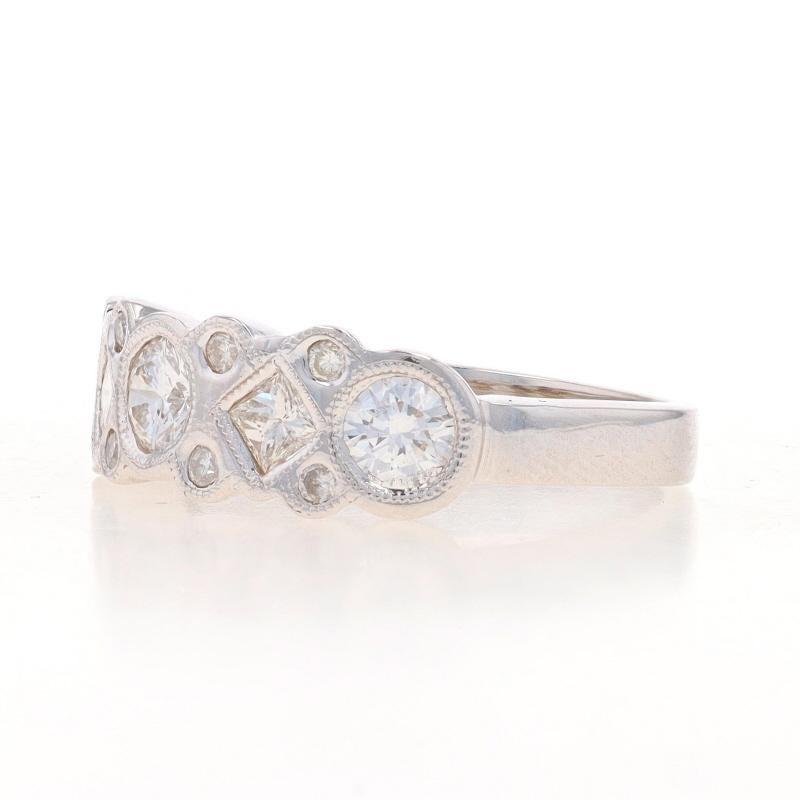 Princess Cut White Gold Diamond Cluster Band - 14k Rnd & Princess 1.00ctw Milgrain Ring Sz 6 For Sale