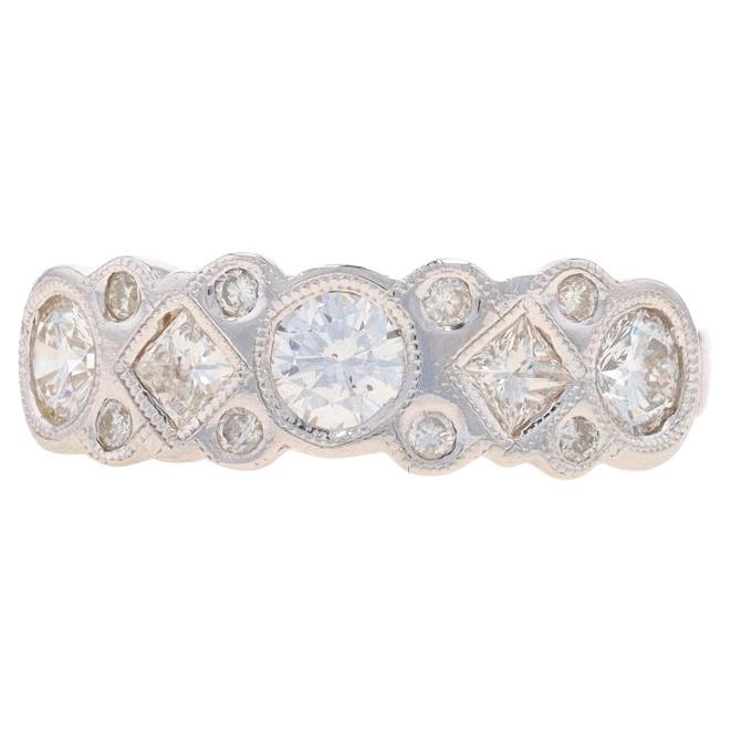 White Gold Diamond Cluster Band - 14k Rnd & Princess 1.00ctw Milgrain Ring Sz 6 For Sale