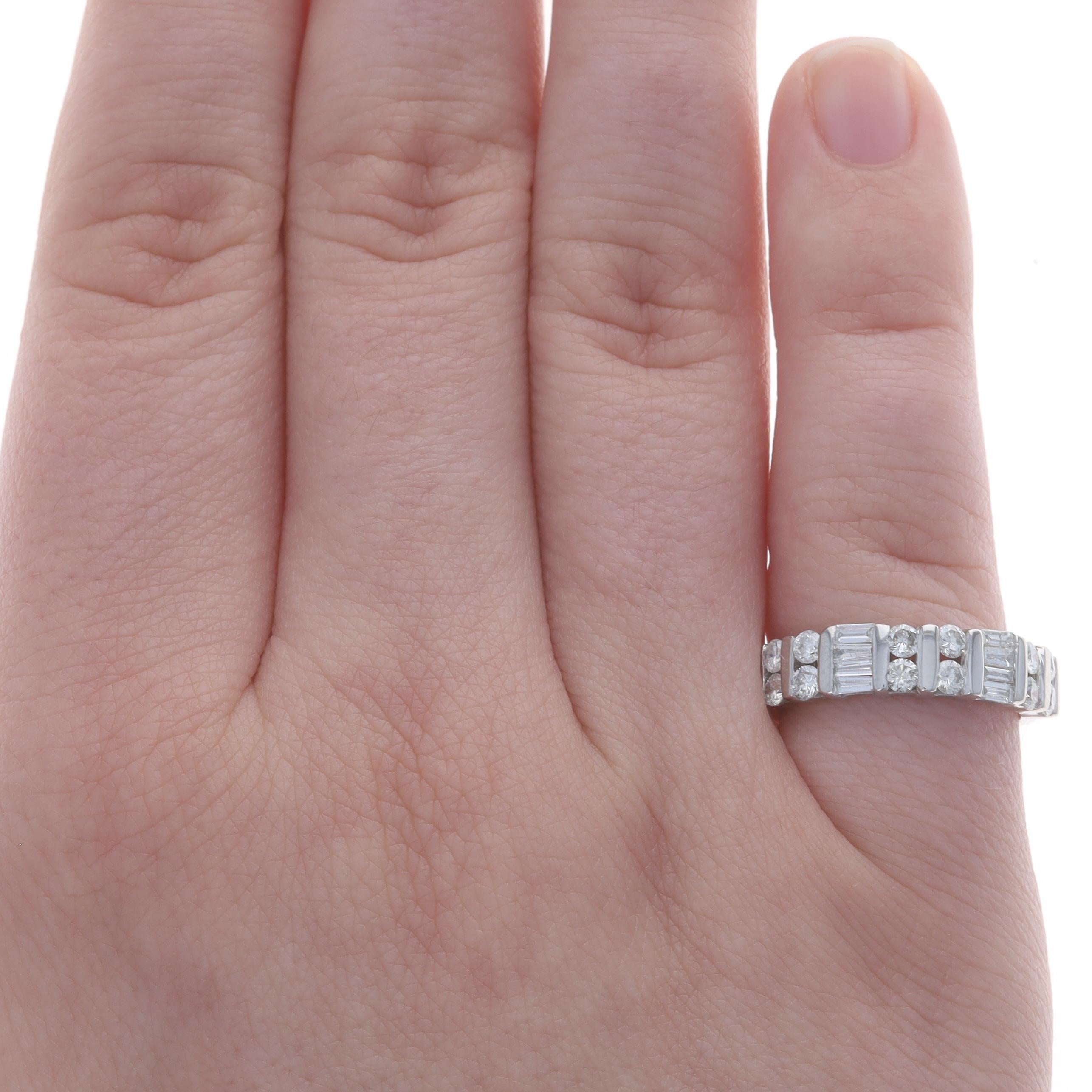 Round Cut White Gold Diamond Cluster Band - 14k Round & Baguette 1.00ctw Wedding Ring For Sale