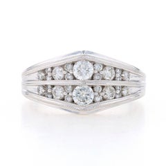 White Gold Diamond Cluster Band - 14k Round Brilliant 3/4ctw Milgrain Ring