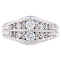 White Gold Diamond Cluster Band - 14k Round Brilliant 3/4ctw Milgrain Ring