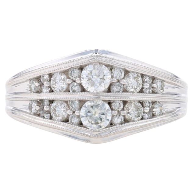 White Gold Diamond Cluster Band - 14k Round Brilliant 3/4ctw Milgrain Ring For Sale