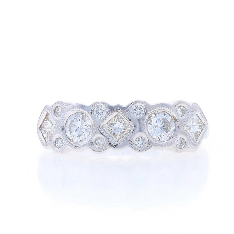 Size: 6
Sizing Fee: Up 1 size for $40 or Down 1 size for $30

Metal Content: 14k White Gold

Stone Information
Natural Diamonds
Carat(s): .73ctw
Cut: Round Brilliant & Princess
Color: J - K
Clarity: SI1 - SI2

Total Carats: .73ctw

Style: Five-Stone
