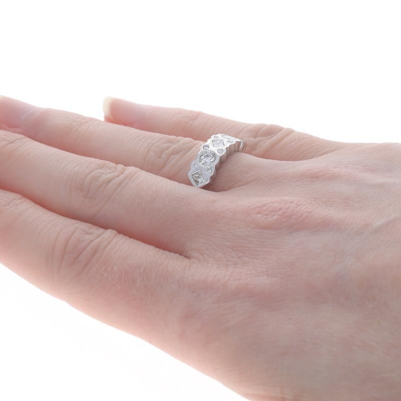 Women's White Gold Diamond Cluster Band - 14k Round & Princess .73ctw Five-Stone Ring For Sale