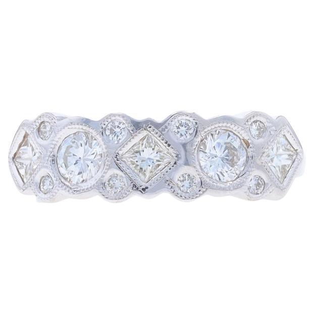 White Gold Diamond Cluster Band - 14k Round & Princess .73ctw Five-Stone Ring