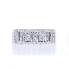 Fascia a grappolo di diamanti in oro bianco - Anello 18k a brillante rotondo e baguette da 0,80 ct.