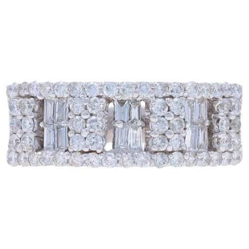White Gold Diamond Cluster Band - 18k Round Brilliant & Baguette .80ctw Ring