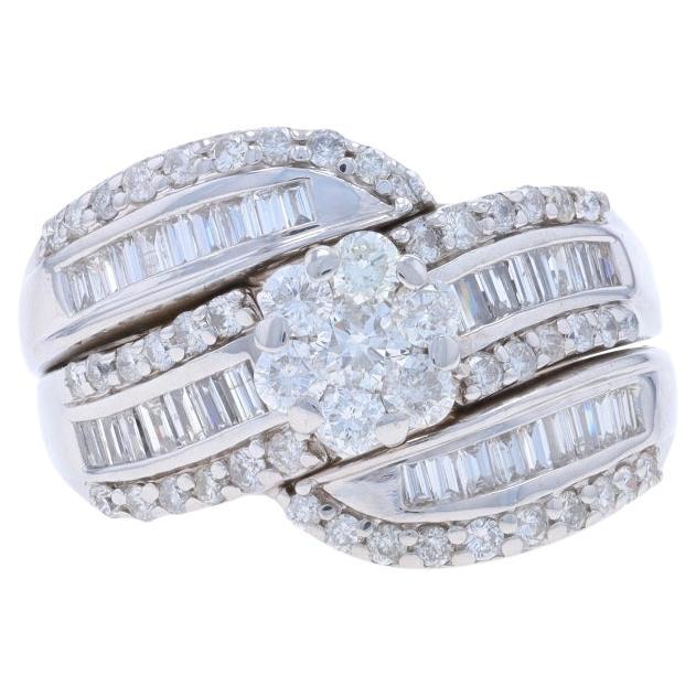 White Gold Diamond Cluster Bypass All-In-One Engagement Ring - 14k Round 1.23ctw For Sale