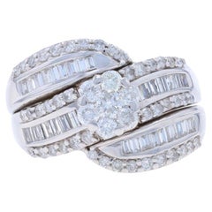 White Gold Diamond Cluster Bypass All-In-One Engagement Ring - 14k Round 1.23ctw