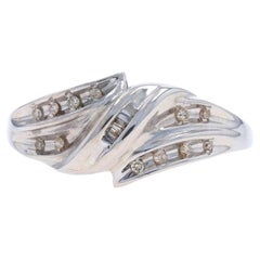 White Gold Diamond Cluster Bypass Ring - 10k Single Cut & Baguette .10ctw