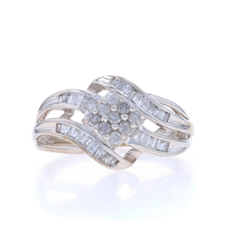 Size: 5
Sizing Fee: Up 1/2 a size for $30 or Down 1/2 a size for $30

Metal Content: 10k White Gold

Stone Information

Natural Diamonds
Carat(s): .25ctw
Cut: Single & Baguette
Color: G - H
Clarity: I2

Total Carats: .25ctw

Style: Cluster