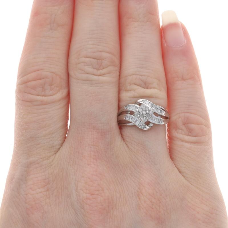 Baguette Cut White Gold Diamond Cluster Bypass Ring - 10k Single Cut & Baguette .25ctw
