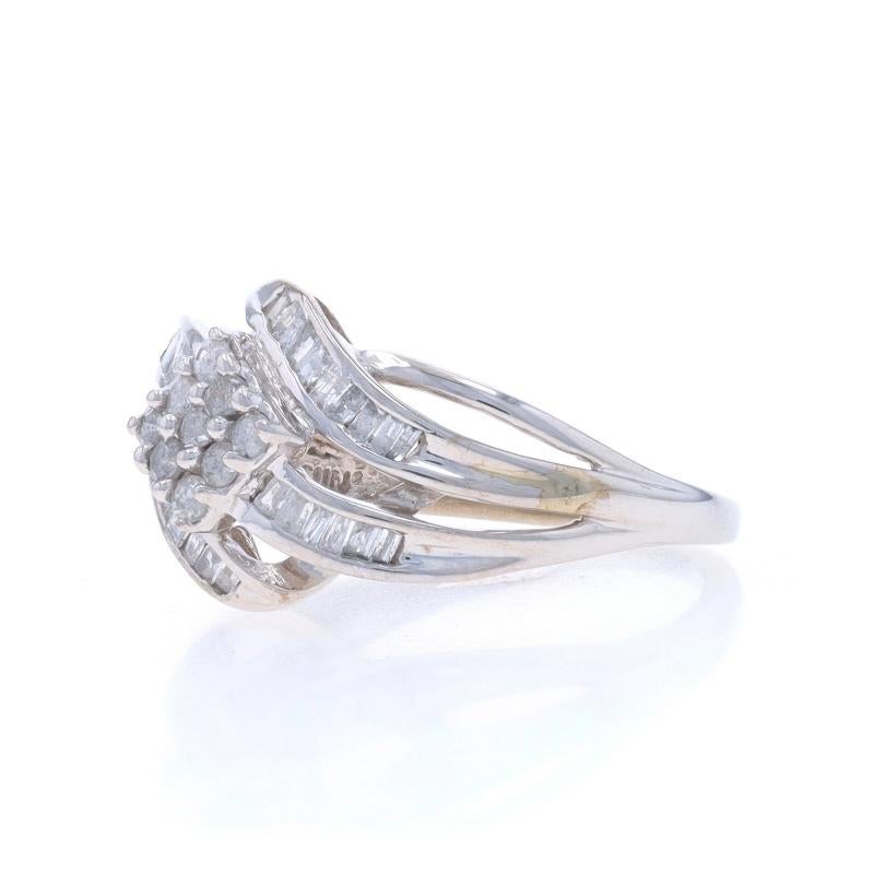 White Gold Diamond Cluster Bypass Ring - 10k Single Cut & Baguette .25ctw In Excellent Condition In Greensboro, NC