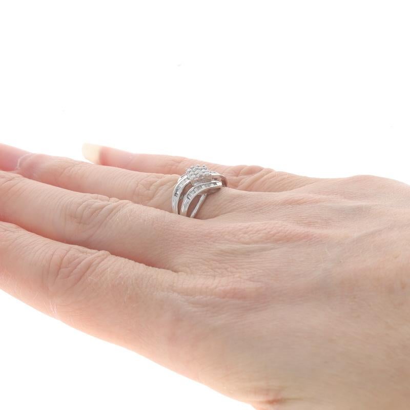 Women's White Gold Diamond Cluster Bypass Ring - 10k Single Cut & Baguette .25ctw