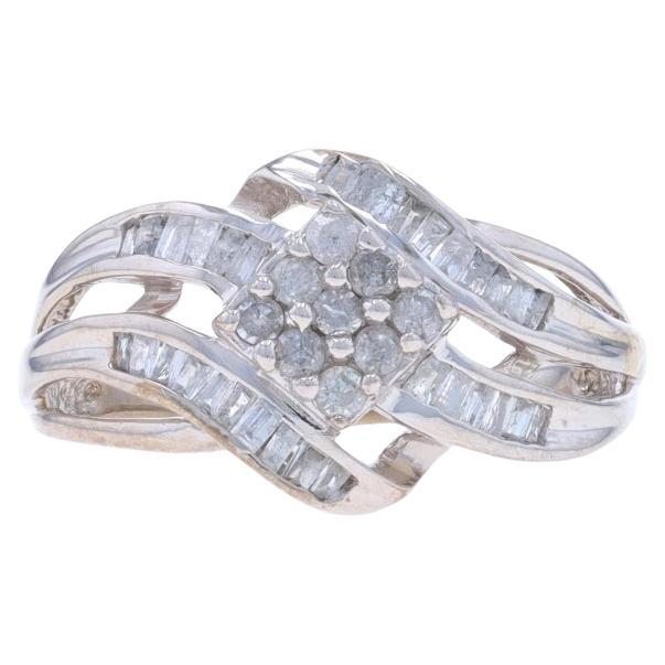 White Gold Diamond Cluster Bypass Ring - 10k Single Cut & Baguette .25ctw