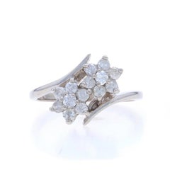 White Gold Diamond Cluster Bypass Ring -14k Rd .42ctw Flowers Two-Stone Inspired