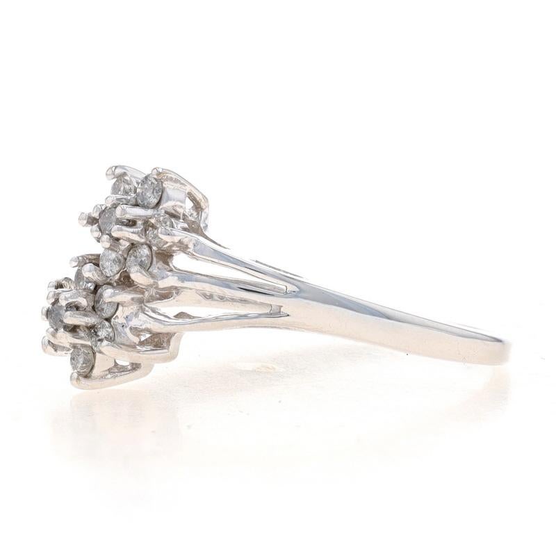 Round Cut White Gold Diamond Cluster Bypass Ring - 14k Round .24ctw Flower Blossom Duo For Sale