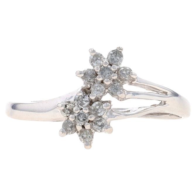 White Gold Diamond Cluster Bypass Ring - 14k Round .24ctw Flower Blossom Duo For Sale