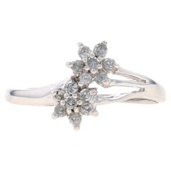 White Gold Diamond Cluster Bypass Ring - 14k Round .24ctw Flower Blossom Duo