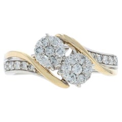 White Gold Diamond Cluster Bypass Ring - 14k Round Brilliant 1.10ctw