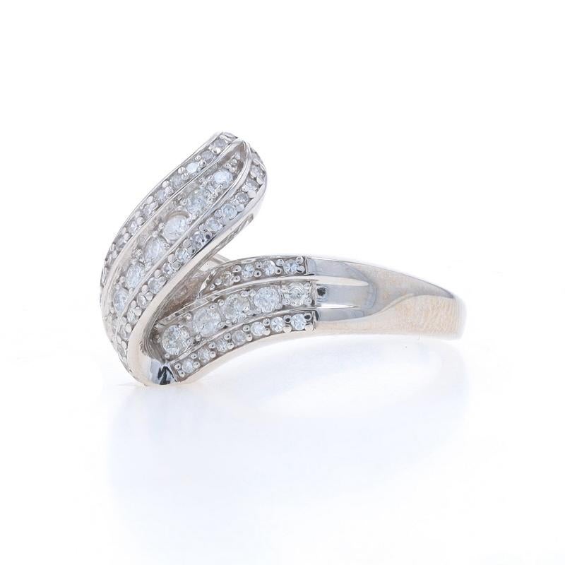 Round Cut White Gold Diamond Cluster Bypass Ring - 14k Round Brilliant & Single .50ctw Rib For Sale