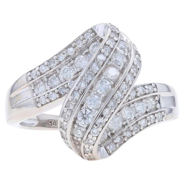 White Gold Diamond Cluster Bypass Ring - 14k Round Brilliant & Single .50ctw Rib For Sale