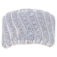 White Gold Diamond Cluster Cocktail Band - 10k Single .40ctw Wavy Stripes Ring